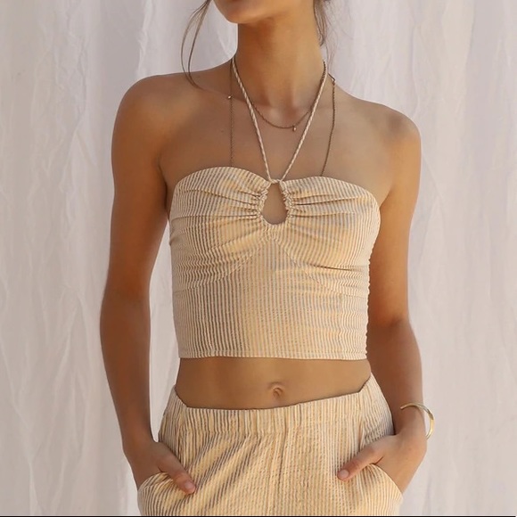 Jen’s Pirate Booty High Desert Palm Leaf Corset - gold stripe sand - Picture 1 of 6